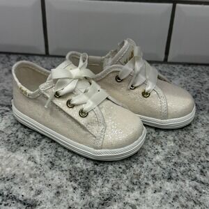Keds Toddler 4M Kickstart Celebrations‎ Sneakers Cream Glitter Satin Ribbon Bow